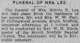 Lee, Minnie Blanche - Obituary - The Funeral - The Ledger Star, Norfolk, VA - March 5, 1913 Lee, Minnie Blanche - Obituary - The Funeral - The Ledger Star, Norfolk, VA - March 5, 1913